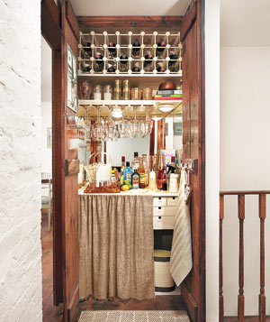 Bar for Entertaining Created in a Linen Closet